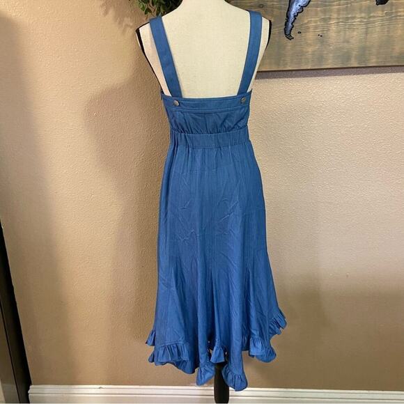 NWOT Lulus Darling Time Blue Chambray Handkerchief Midi Dress With Pocke… - Picture 6 of 9